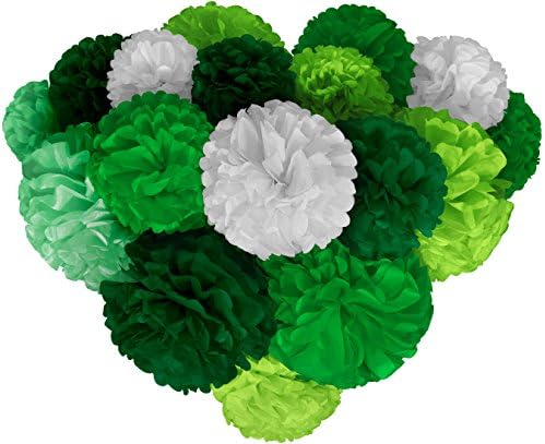 Voplop Paper Pom Poms - 20 pcs of 8, 10, 14 Inch - Paper Flowers - Perfect For Wedding Decor - Birthday Celebration - Table and Wall Decoration (Green mix)