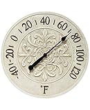 Blanc Fleur 15 inch Decorative Outdoor Thermometer for Garage, Patio, Backyard, Outdoor Wall, Fence Outdoor Thermometer Decorative Patio Thermometer Vintage Antique Aged White Ivory Easy to Read