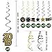 30 Pcs New Year Hanging Swirl Decorations Party Swirls Hanging Steamers Foil Hanging Ceiling Décor Swirl Streamers with Assorted Cutouts for New Year's Eve Holiday Party Supplies Photo Booth Backdrop