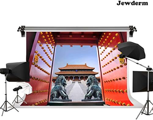 Jewderm 9x6ft Photography Backdrop Imperial Palace Gate Photo Background Stone Lions Chinese Style for Decoration Studio Props