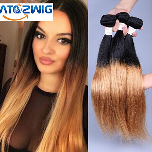 ATOZWIG@7a Peruvian Virgin Hair Straight 3 Bundles Black And Ombre Straight Short Virgin Hair Two Tone Peruvian Human Hair Straight