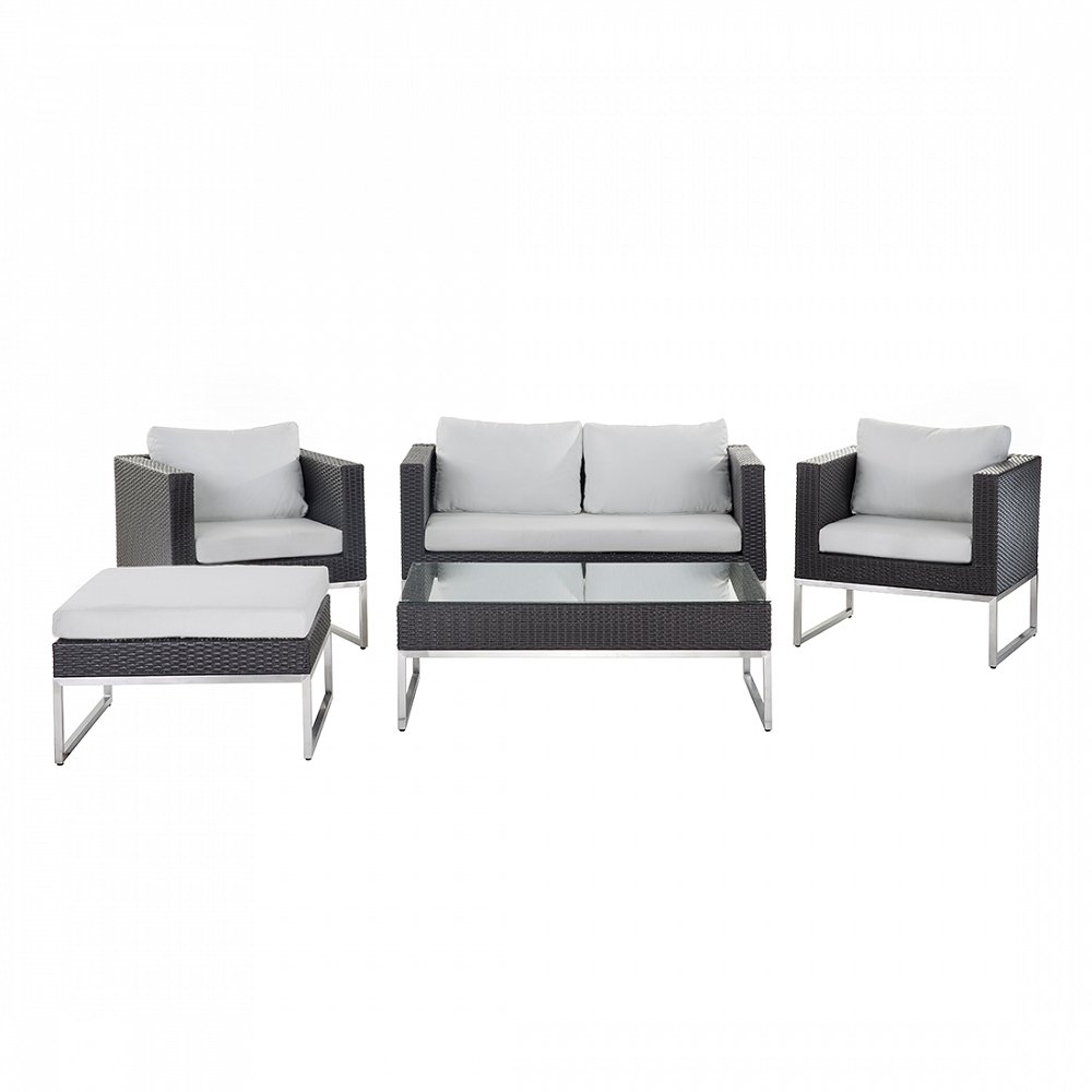 Gartenmöbel Set braun - Edelstahl und Rattan- Tisch - Sofa - 2x Sessel