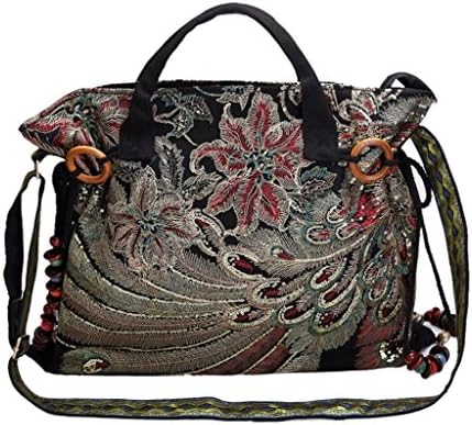 GMS467 Embroidery Handbag,Women Vibrant Flower Embroidered Ethnic Tote Bag, hand-tassels ethnic ethnic embroidered bag travel shoulder bag Messenger bag ladies bag, 3 colors ( Color : Black )
