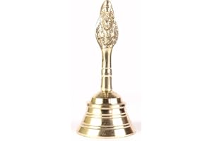 ASHIRWAD Brass Handbell for Puja, Tea Bell Service Bell, School Church Temple Jingles Meditation Dinner (5 inch)