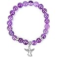 COLORFUL BLING Guardian Angel Charm Bracelets for Women Healing Crystal Beaded Stretch Elastic Bracelet Memorial Protection Sympathy Gift Natural Stone Inspirational Bracelet Faith and Love Jewelry