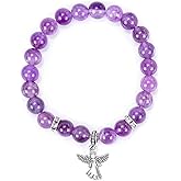 COLORFUL BLING Guardian Angel Charm Bracelets for Women Healing Crystal Beaded Stretch Elastic Bracelet Memorial Protection Sympathy Gift Natural Stone Inspirational Bracelet Faith and Love Jewelry