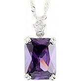 RIZILIA ICON Birthstone Necklace for Women - Rectangular Radiant Cut CZ Solitaire Pendant in Multi Colors - 18K White Gold Plated, 18"+2" Chain - Gift Boxed for Mom Birthday Mother