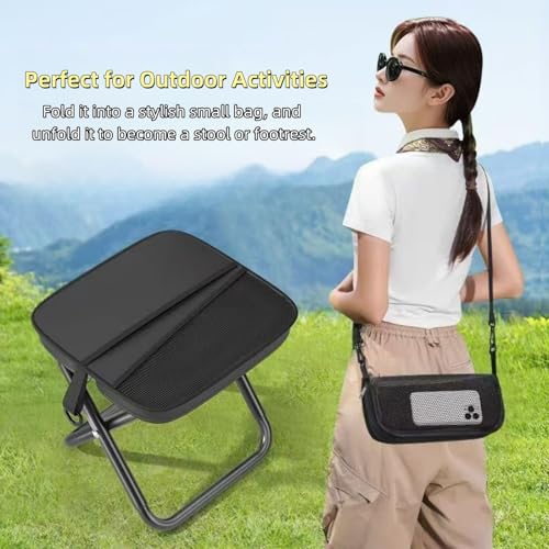 Ryfpdml Folding Stool, Portable Camping Stool Foldable Lightweight Camping Stool Mini Outdoor Folding Lazy Chair Collapsible Stool for Camping Fishing Picnic Hiking home (Black)