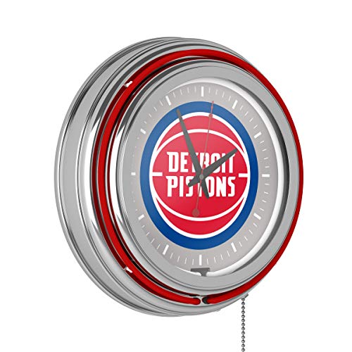 Detroit Pistons NBA Chrome Double Ring Neon Clock