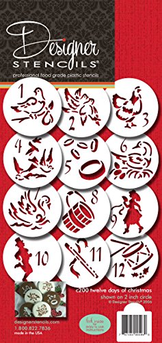 Designer Stencils C200 Twelve Days of Christmas Cookie and Cupcake Stencils (Small), Beige/semi-transparent