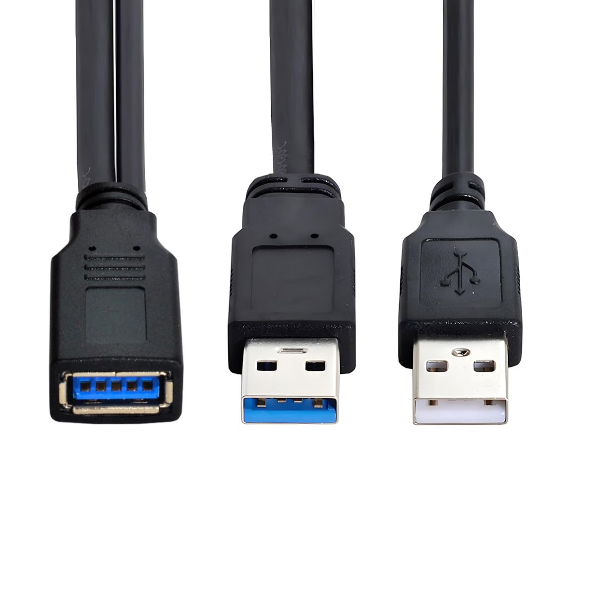 cablecc 6840734 Black USB 3.0 Female to Dual USB Male Extra Power Data Y Extension Cable for 2.5 inch Mobile Hard Disk