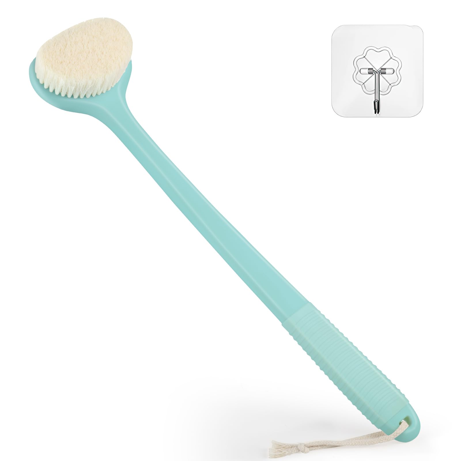 VANZAVANZU Back Scrubber for Shower, Bath Brush with 17-Inch Long Anti-Slip Handle, Wet and Dry Brushing Body Brush for Body Cleansing, Back Brush for Men and Women, Light Blue