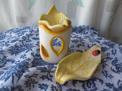 Leaf Style Set: Aroma Lamp and Candle Holder.