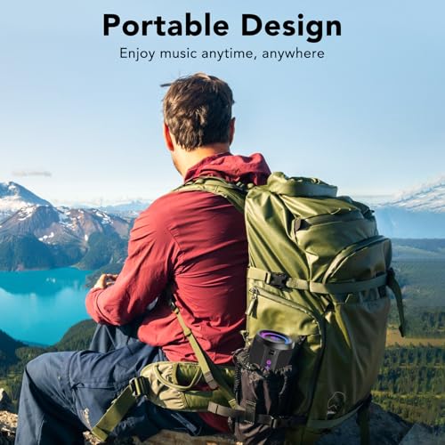 Bluetooth Speaker Wireless with Stereo Sound & Mic for Calls, Bluetooth 5.4 Portable Speaker with 12H Playtime, 6 RGB Lights & TWS Pairing, IPX7 Waterproof Outdoor Speaker for Home, Hiking, Party