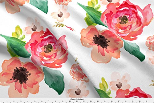 Shabby Chic Fabric - Shabby Chic Floral Flowers Watercolor Roses Garden Pastel - by Shopcabin Printed on Organic Cotton Sateen Ultra Fabric by The Yard
