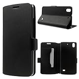 Smays Genuine Leather Card Holder Case with Stand for Huawei Honor 4 Play (Black)