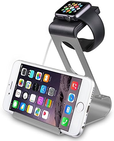 iPhax Apple Watch Stand, Aluminum Stand Charge Station for iWatch [Series 2] and iPhone 7/7plus, 6S, 6plus /iPad (Silver)