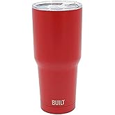 BUILT 30 Ounce Double Wall Vacuum Sealed Stainless Steel Coffee and Water Tumbler Easy to Clean Tritan Lid with Rotating Splash Guard, Red (5286365)