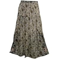 Mogul Interior Evelyn Womens Maxi Skirt Brown Printed Flare Flirty Casual Summer Medieval Skirts S/M