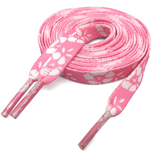 Thin Flat Pink Lucky Flowers Print Shoelaces