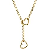 Heart Slip Chain Necklace for Women Stainless Steel Black and Silver Heart Chain Necklace for Women Handmade Punk Gothic Cuban Lariat Y-Necklace Jewelry