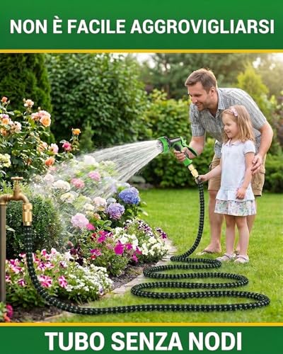 45 m Professional Extendable Garden Hose with 10 Functions Gun, 45 Metres Extra Long Anti-Torsion Irrigation Hose, Brass Fittings, Water Hose for Large Areas and Motorhomes