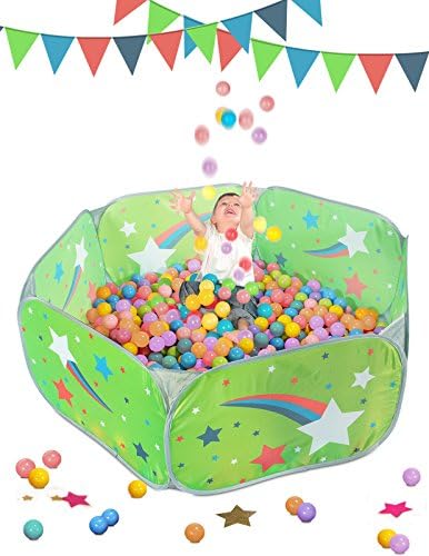 SUGAR Q Large Portable Foldable Pop Up Green Stars Play Tent Ball Pit Ball Pool Playpen,Ideal Kids Girls Boys Birthday Gift Party Indoor Outdoor,Non-toxic,odor-free 25 Plastic balls