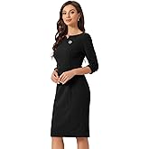 Allegra K Work Dress for Women 3/4 Sleeve Boat Neck Back Slit Business Bodycon Elegant Sheath Dresses