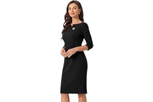 Allegra K Vintage Dress for Women 3/4 Sleeve 2025 Back Slit Bodycon Work Business Sheath Dresses
