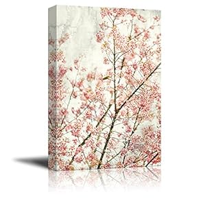 Canvas Wall Art - Vintage Style Cherry Blossom in Spring - Giclee Print Gallery Wrap Modern Home Art Ready to Hang - 12x18 inches