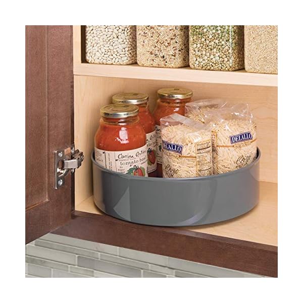 mDesign Lazy Susan Turntable Condiment Holder – Plastic Revolving Condiments and Spice Rack – Kitchen Storage Unit for…