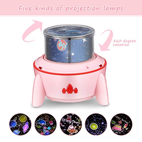 Esonstyle Musical Night Light,360 Rotating Star Lamp Rocket Projection Lamp Baby Musical Lamp with Rechargeable Battery,4 Music Rotating Remote Control and Timer Design Lamp