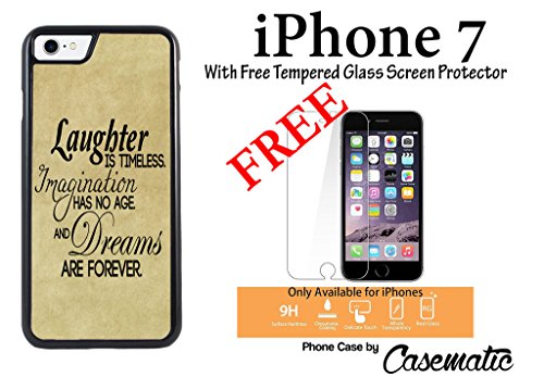 iPhone Case Laughter is timeless Quote Rubber Black Phone Case For Apple iPhone 7 With Free .33 mm Premium Tempered Glass Screen Protector by Casematic