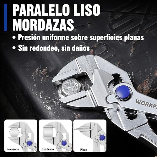 WORKPRO Adjustable Wrench Pliers 108 mm, Wrench Type Pliers with Self-adjusting Jaw, Max Opening 20 mm, Non-Slip Handle, for Nuts and Pipes