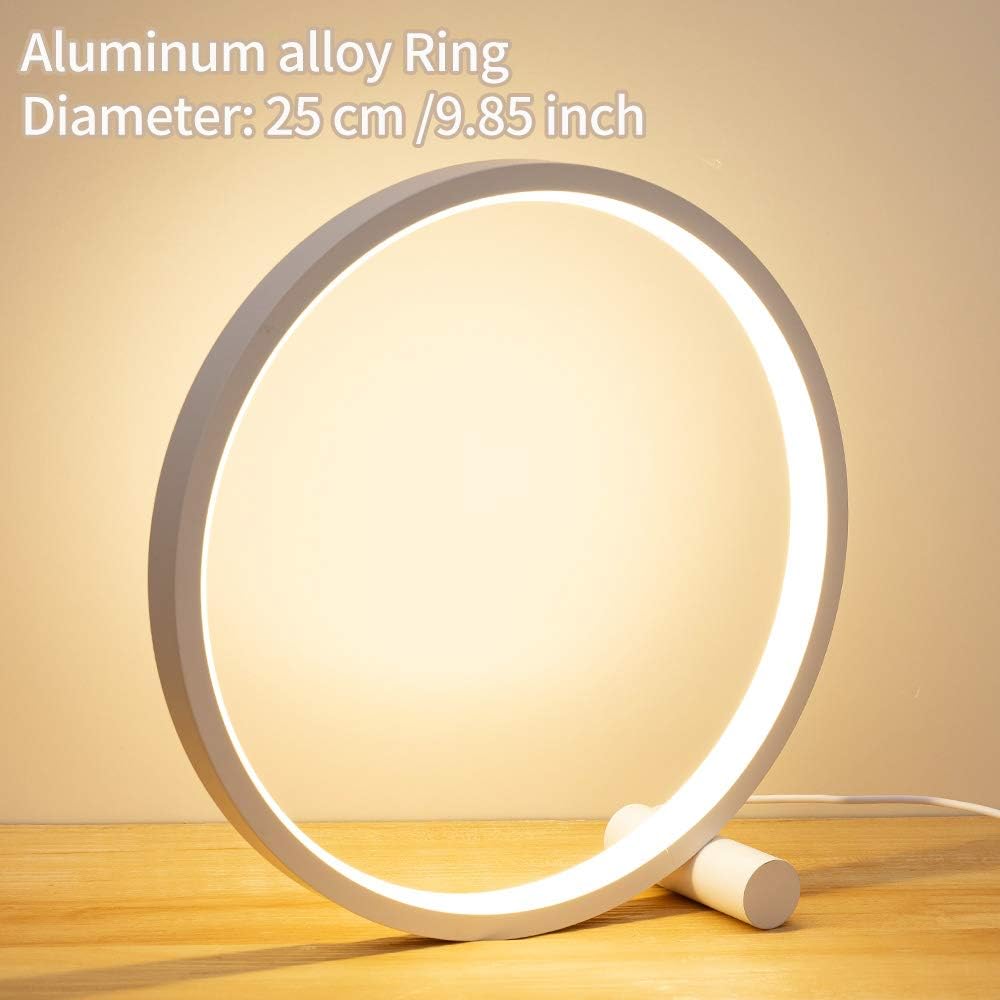 Led Table Reading Lamp Desk Light USB Cable, Modern Minimalist Bedside Lamp Aluminum Metal Circle Eye Caring Kids Study Light for Bedroom Nightstand Living Room Office Headboard Warm White: Home Improvement