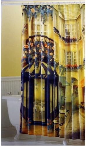 Amazon Com Bigkitchen Paris French Cafe Scene Fabric Shower