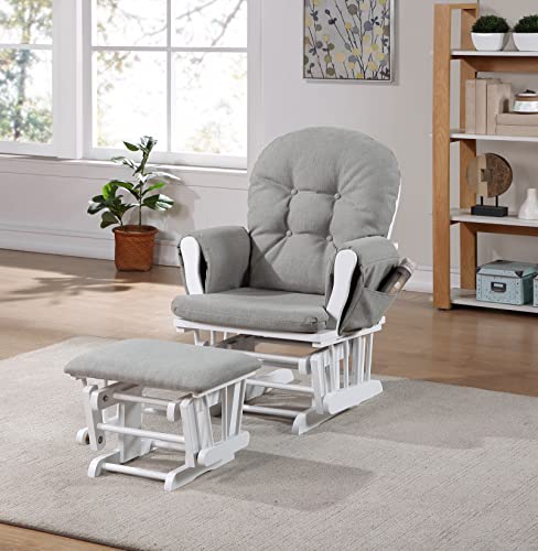 Suite Bebe Carson Glider and Ottoman in White Wood and Oyster Gray Fabric