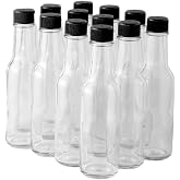 FastRack Woozy Bottle 5 oz (Pack of 12) | Small Hot Sauce Bottles for Canning | Empty Clear Glass Sauce Bottle with Black Plastic Caps | Leakproof Cap - No Dripper Included