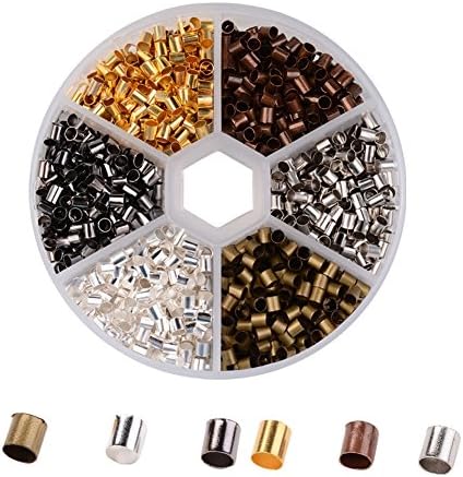 Pandahall 1 Box 6 Colors Antique Bronze &amp; Red Copper &amp; GolPandahall 1 Box (About 1200pcs) 6 Colors Column Brass Crimp Beads 3mm Cadmium Free &amp; Lead Free &amp; Nickel Free for Jewelry making