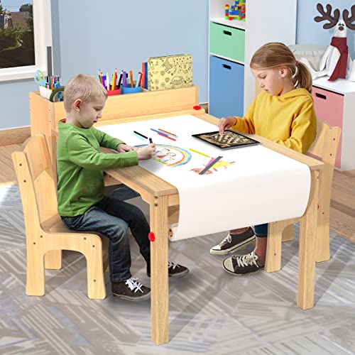 GDLF Kids Art Table and 2 Chairs, Wooden Drawing Desk, Activity ...