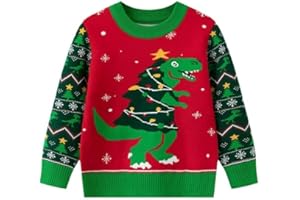Dinosaur Christmas Jumper Sweater for Girls Boys, Toddler Chunky Knitted Christmas Outfit, Kids Cute Graphic Sweaters
