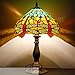 WERFACTORY Tiffany Table Lamp Green Yellow Stained Glass Dragonfly Style Bedside Lamp Reading Desk Light 12X12X18 Inches Decor Bedroom Living Room Home Office S009G Series