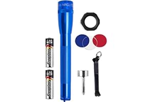 MagLite Mini LED Flashlight - Ultra Bright 127 Lumens, Adjustable Beam, Water-Resistant IPX4, Shock Resistant, 2 Power Modes, includes 2 AA Premium Alkaline Batteries - (Combo Pack, Blue)