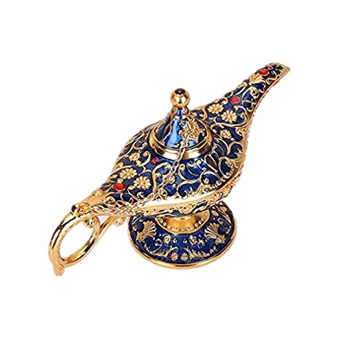 Gusnilo Collectable Rare Legend Aladdin Magic Genie Light Lamp Pot Classic (Golden Blue)