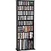 Leslie Dame High Capacity Oak Veneer Multimedia Storage Rack, Black