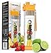 Infusion Pro 24 oz Fruit Infuser Water Bottler, Insulated Sleeve & Fruit Infused Water eBook : Bottom Infuser for More Flavor : Locking Flip Top Lid : Unique Gift Idea - Mango