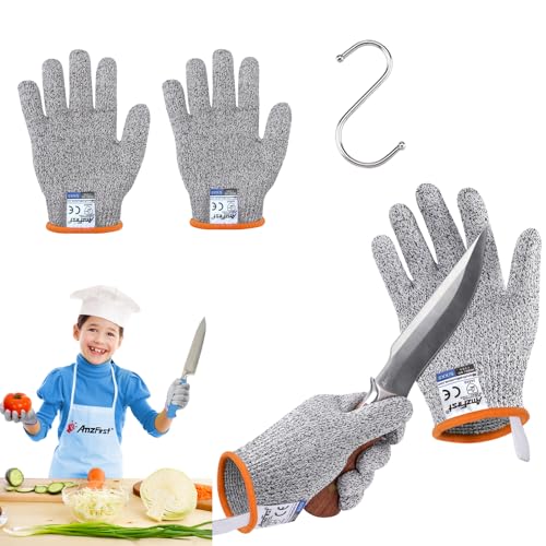 Amzfirst 2 Paar Level 5 Schnittschutzhandschuhe Kinder 8 Jahre, Schnitzhandschuhe Für Kinder 7 Jahre, Lebensmittelecht, Schnitthandschuhe Küche 9 Jahre, (Geeignet Für 7-9 Jährige), Größe 5/Xxs