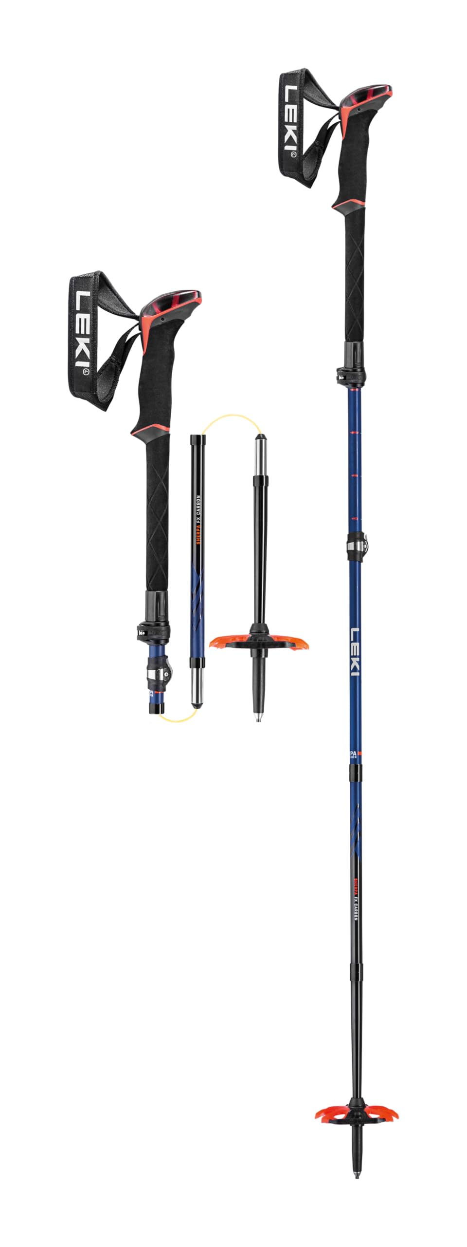 LEKI Sherpa FX Carbon Ski Poles, Midnight Blue/Dark Blue/Red, 110-130 cm