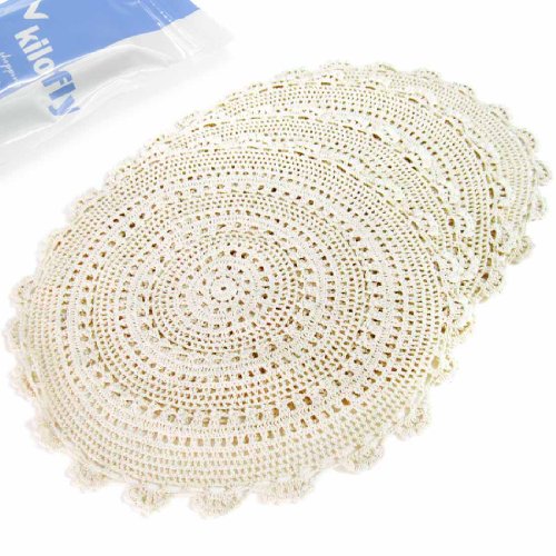 kilofly Handmade Crochet Round Cotton Lace Table Placemats Doilies Value Pack [Set of 4], Medallion,17 inch, Beige - Thumbnail 6