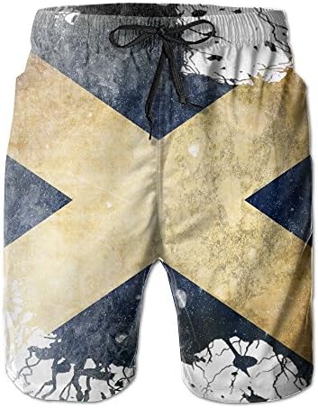 SmallHan Mens Scottish Flag With Some Grunge Effects and Lines White Running Swimming Shorts M Adjustable Beach Shorts With Pockets